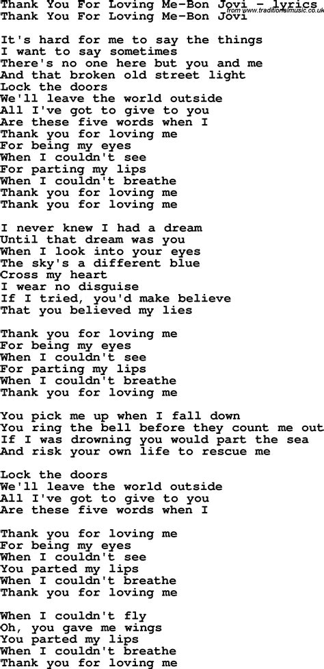 Love Song Lyrics For Thank You For Loving Me Bon Jovi