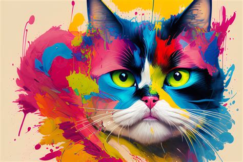 Cat Animal Oil Painting Colorful Miyaw Background Colorful Cat Animal