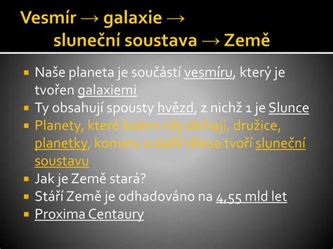 Vesm R Galaxie Slune N Soustava Zem Ppt St Hnout