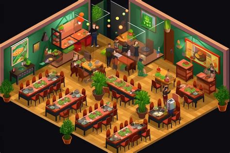 Premium Vector Isometric Restaurant Set Food Dining