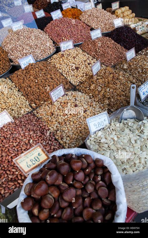 Display Of Nuts And Dried Fruit At A Stall In The Central Market In