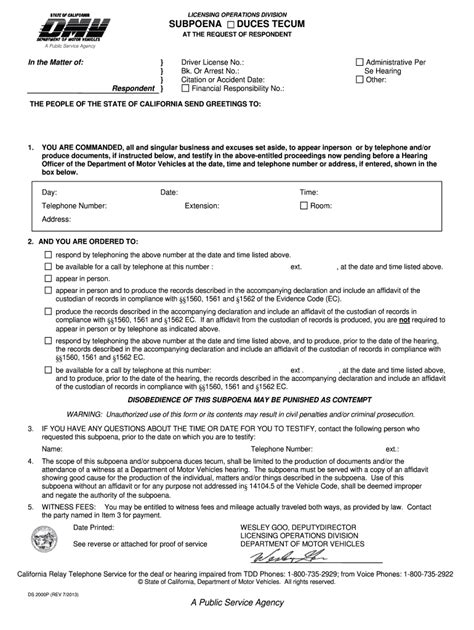 Subpoena Form Ds 2000p 2007 Fill Out Sign Online DocHub