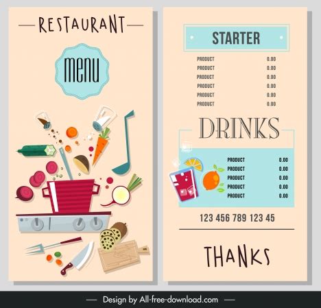 Food drink menu template colorful classical ingredients decor vectors ...