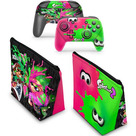 KIT Capa Case E Skin Nintendo Switch Pro Controle Splatoon 2 Pop