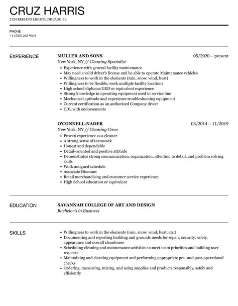 Cleaner Resume Template