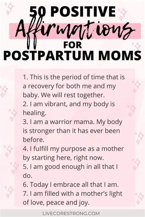 50 Positive Postpartum Affirmations For The New Mom Live Core Strong