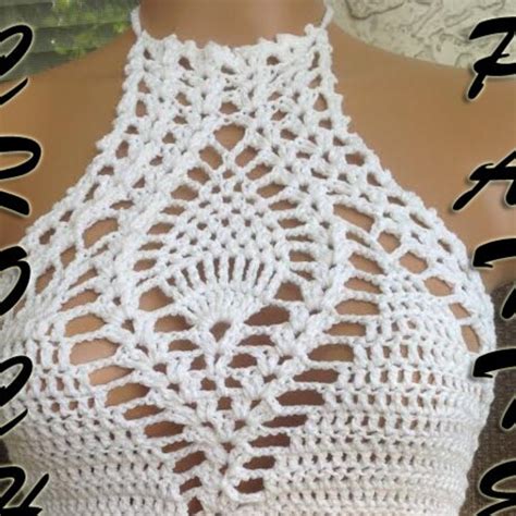 Crochet High Neck Bikini Beachwear Top Hobo Festival Etsy