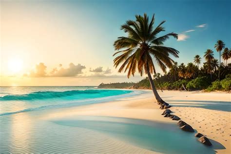 Una Playa Con Palmeras Y El Mar De Fondo Foto Premium