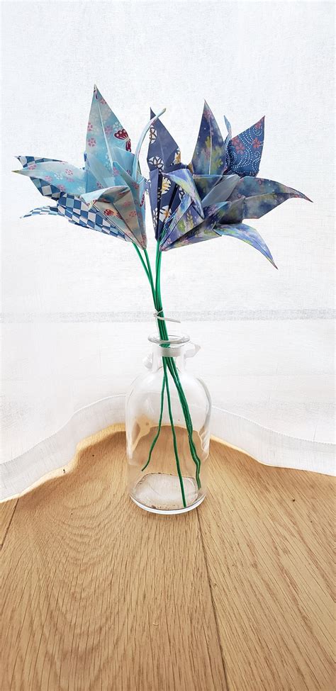 Blue Origami Flower Bouquet Origami Bouquet Etsy