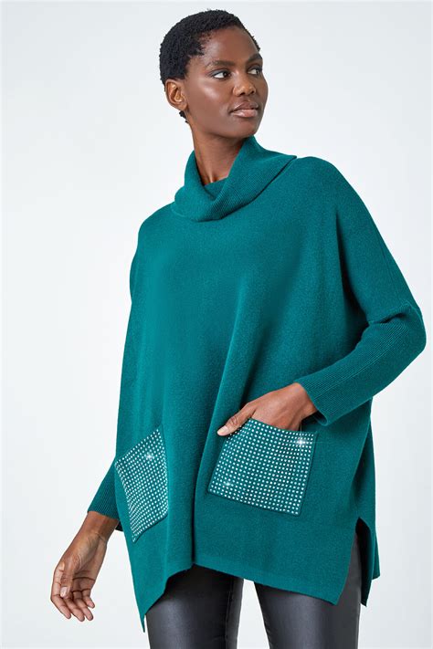 Forest Sparkle Pocket Poncho Jumper Roman Uk