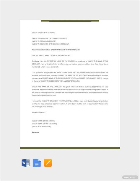 Reference Letter Template Google Docs