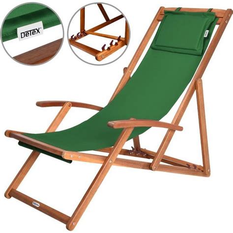 Chaise Longue Pliante En Bois Tissu Vert Achat Vente Chaise Longue