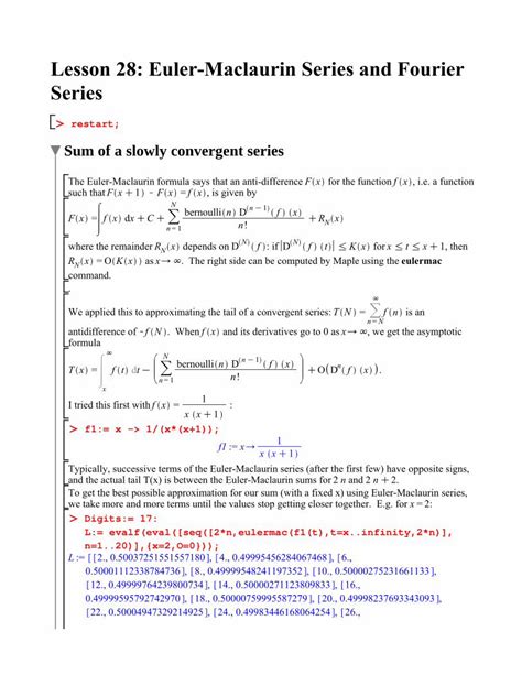 Pdf Lesson Euler Maclaurin Series And Fourier Seriesisrael M