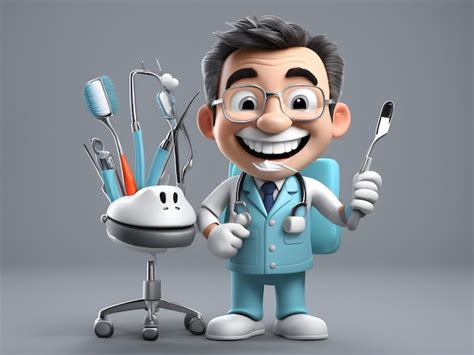 Personaje De Dentista De Dibujos Animados En 3d Con Herramientas