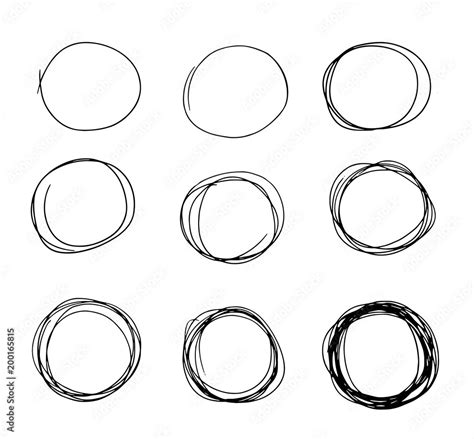 Hand Drawn Circle Sketch Set Doodle Pencil Line Vector Hand Drawn