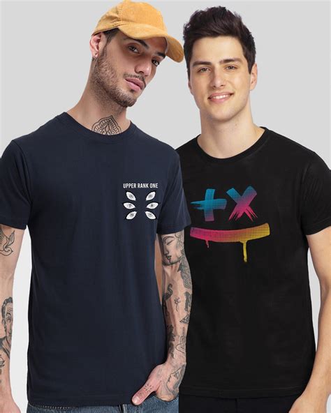 Buy Pack Of 2 Mens Blue And Black Printed T Shirts Online At Bewakoof