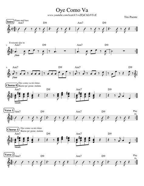 Oye Como Va Sheet Music For Piano Solo Easy