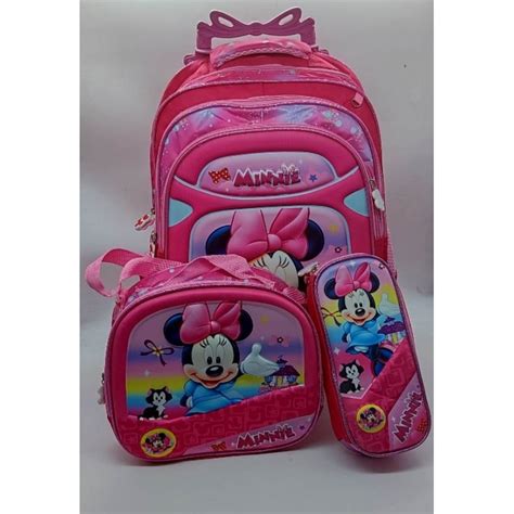 Mochila Minnie Mouse Kit Escolar Infantil 3D Alto Relevo C