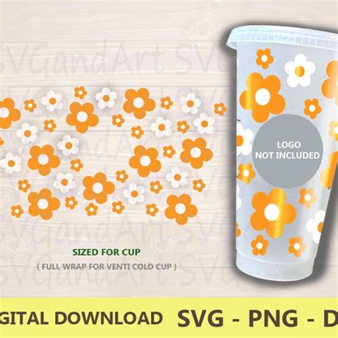 Floral Full Wrap 24oz Venti Cold Cup Svg Boho Svg Files For Etsy