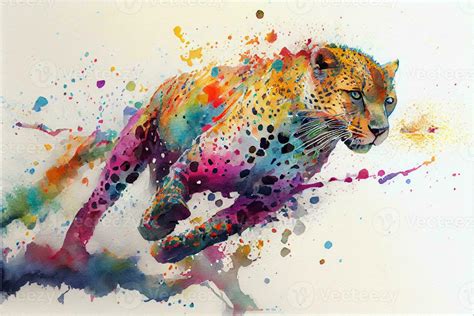 watercolor painting of a cheetah running. . 24814016 Stock Photo at ...