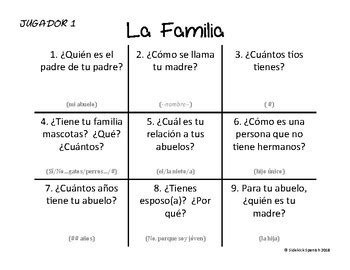 Spanish Vocabulary Tic Tac Toe La Familia By Sidekick Spanish Tpt