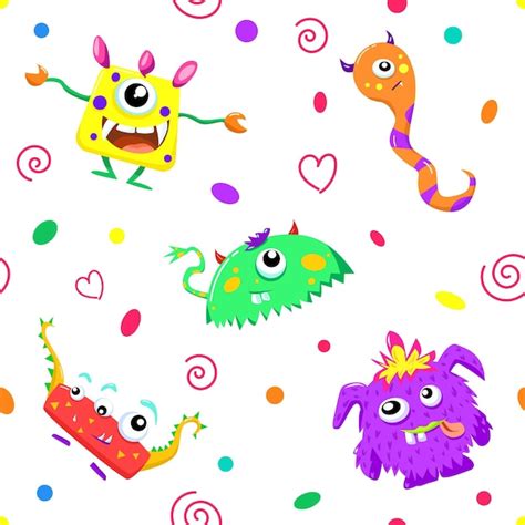 Premium Vector Seamless Pattern Funny And Colorful Monsters Vector