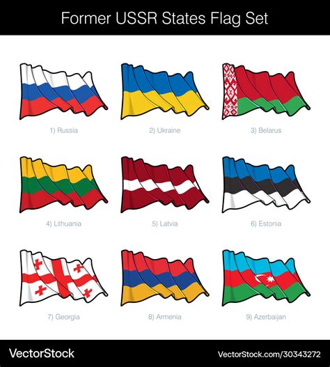 Former soviet union waving flag set Royalty Free Vector