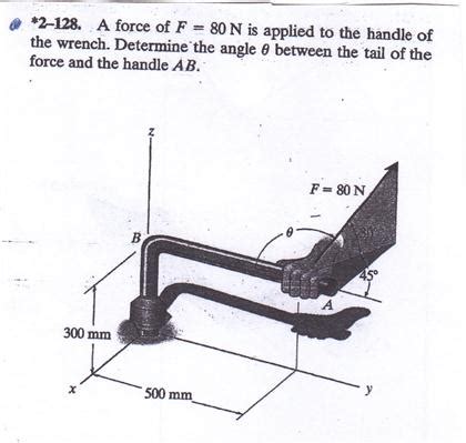 Solved A force of F = 80 N is applied to the handle of the | Chegg.com 