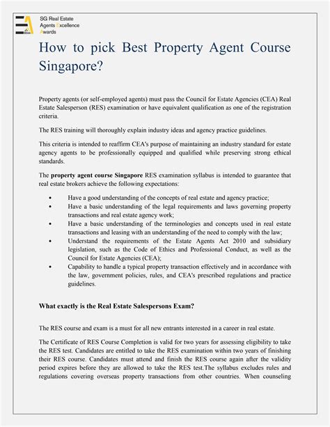 How To Pick Best Property Agent Course Singapore By Real Estate