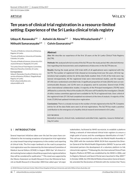 Pdf Ten Years Of Clinical Trial Registration In A Resource Limited