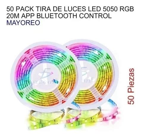 50 Pack Tira De Luces Led 5050 Rgb 20m App Bluetooth Control