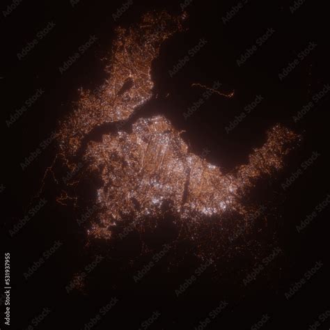 Kinshasa (Congo) street lights map. Satellite view on modern city at ...