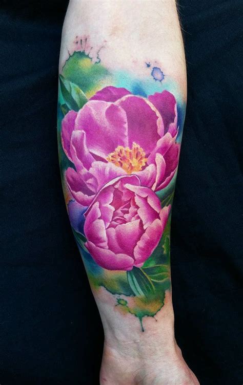 Realistic Peony Watercolor Tattoo By Nino Dinchev Palitra Tattoo Sf