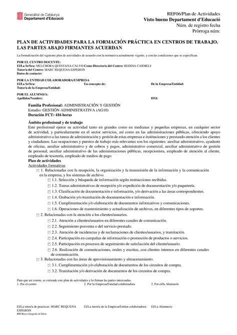 Planes De Actividades Del Cfgm De Gesti N Administrativa Ref Plan