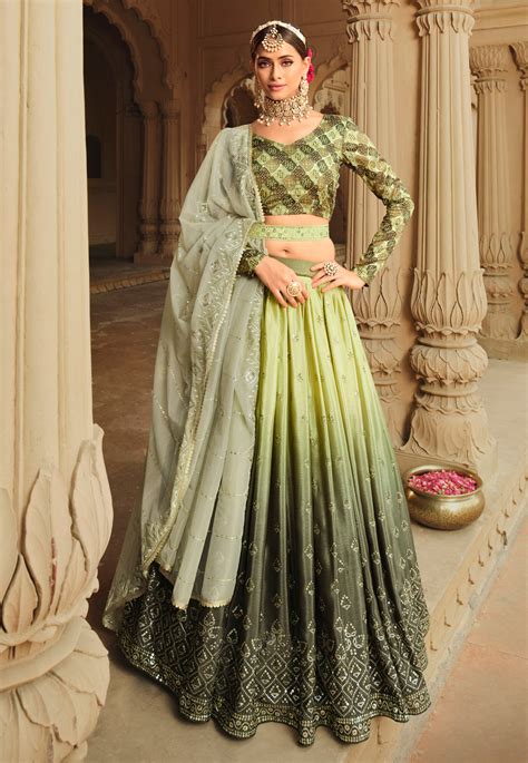 Camo Green Silk Circular Lehenga Choli