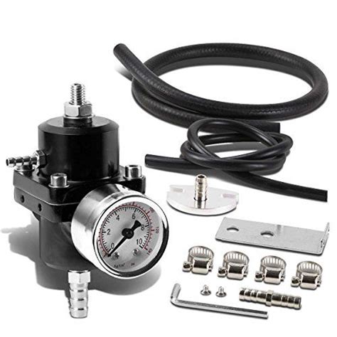 140psi Adjustable Aluminum Fuel Pressure Regulator Gauge Kit Black