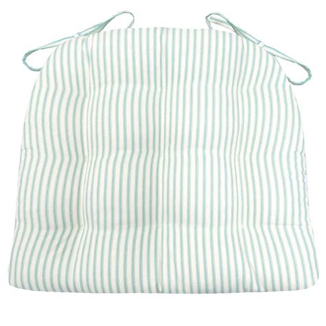 Ticking Stripe Aqua Chair Pad Reversible Latex Foam Fill Barnett