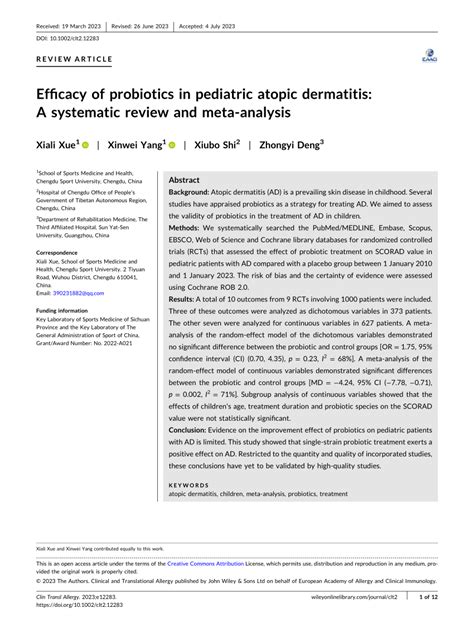 PDF Efficacy Of Probiotics In Pediatric Atopic Dermatitis A