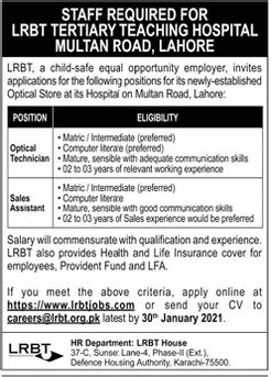 Lrbt Tertiary Teaching Hospital Lahore Jobs Job Advertisement