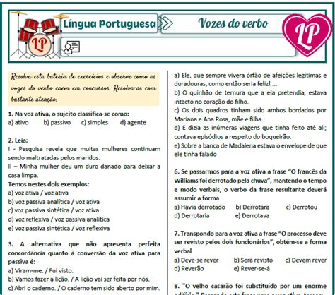 Vozes do verbo Bateria de exercícios Lição Prática