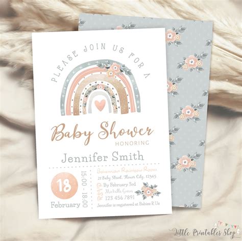 Boho Rainbow Baby Shower Invitation Editable Rainbow Baby Shower