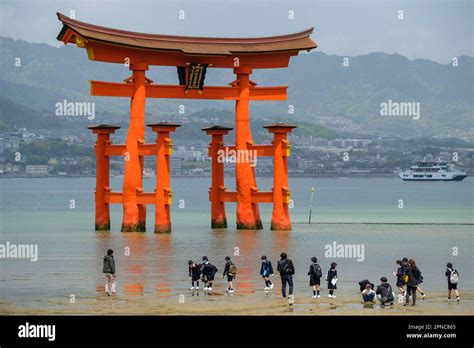 Hatsukaichi Japan April 17 2023 Floating Torii At Itsukushima