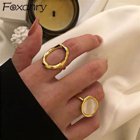 Foxanry Minimalista Anillos De Color De Oro Francia Vintage Chapado En