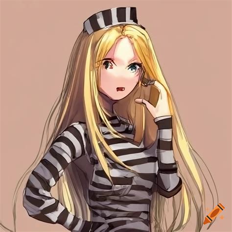 Drawn In An Anime Style A Blonde With Long Hair In A Prison Jumpsuit