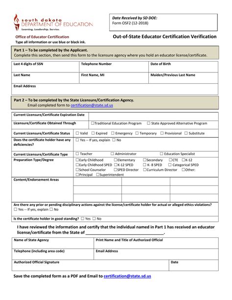 Form Osf2 Download Fillable Pdf Or Fill Online Out Of State Educator Certification Verification