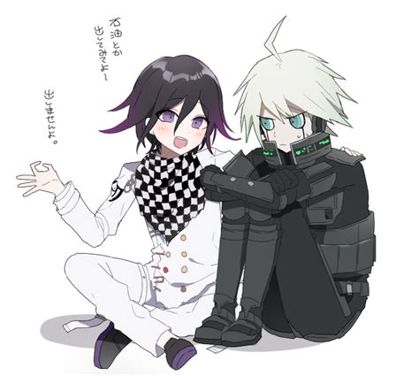 Safebooru 2boys Ahoge Android Black Hair Blue Eyes Checkered Scarf