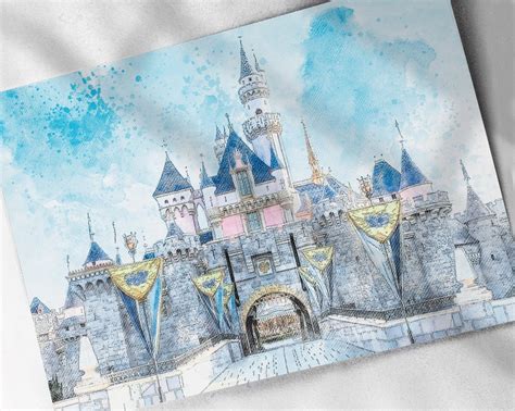 Sleeping Beauty's Castle, Artist Drawn Illustration Watercolor / Cross ...