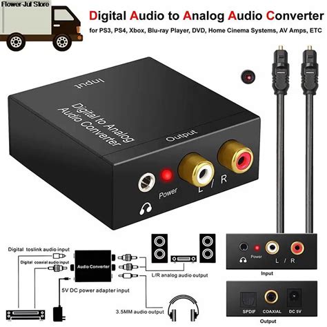 Mm Jack Coaxial Optical Fiber Digital To Analog Audio Aux Rca L R