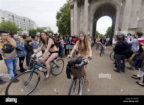 World Naked Bike Ride In London Beginning In Hyde Park Featuring Atmosphere Where London
