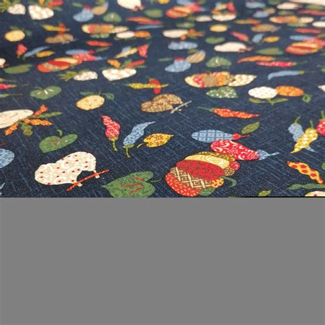 Tissu Bleu Japonais En Coton Motif L Gumes Yasai Fabriqu Au Japon